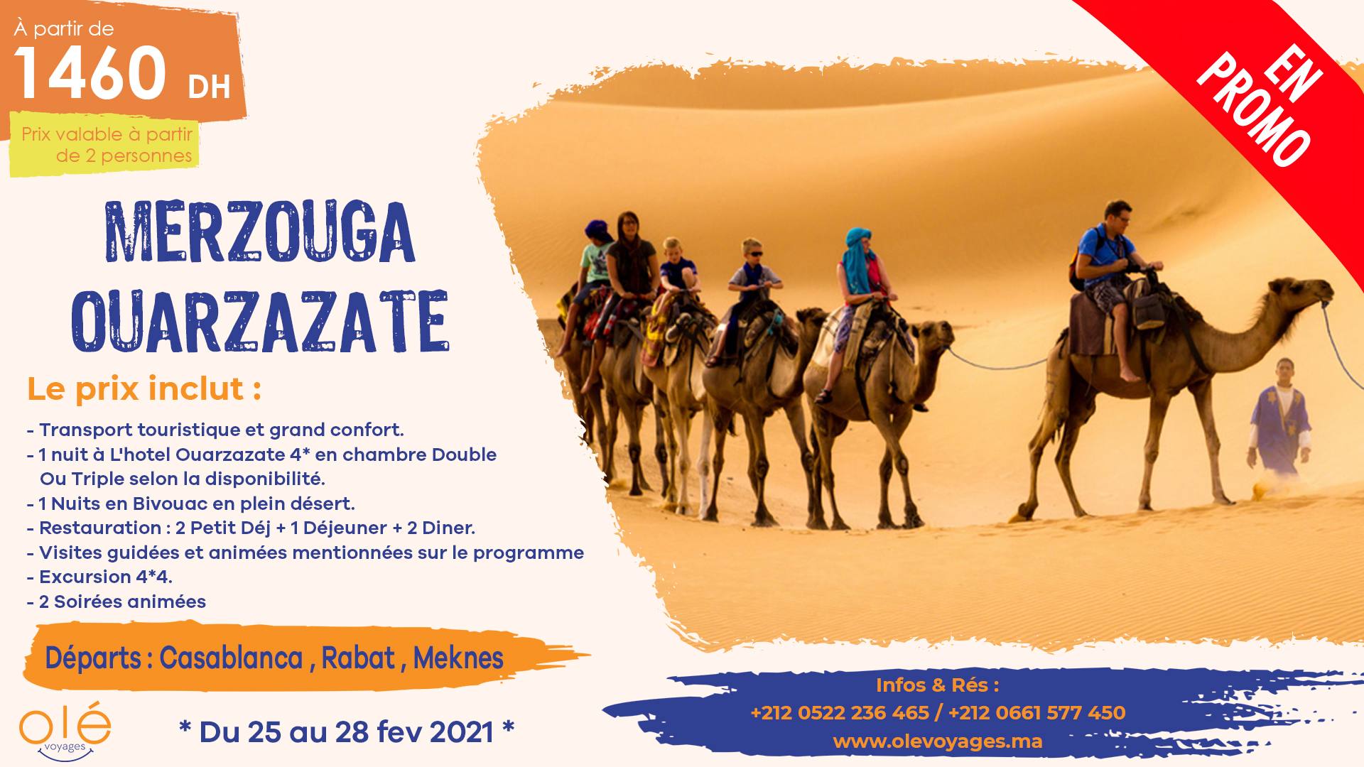 Promos Voyage Organisé Maroc Marrakech merzouga Avril 2021
