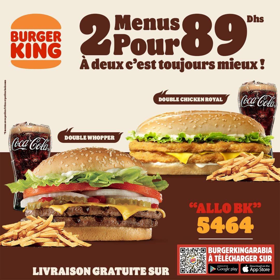 Promos Burger King Maroc 2 Menus à Seulement 89 DH