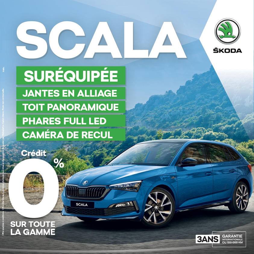 Offre ŠKODA Maroc Scala Suréquipée Crédit 0% .