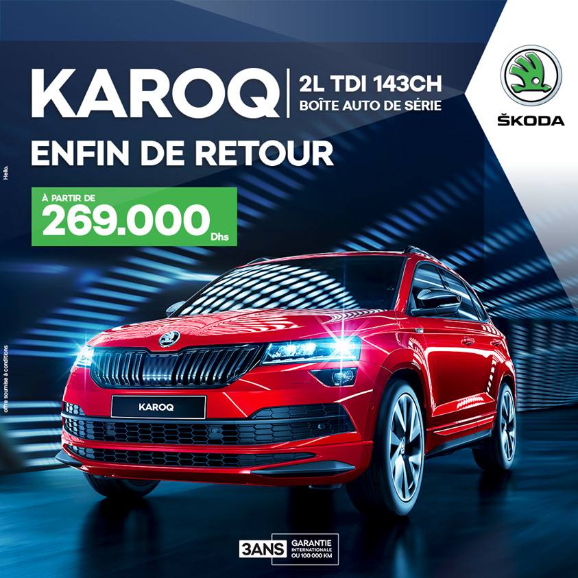 Offre ŠKODA Maroc KAROQ 2L TDI 143 CH Prix Maroc